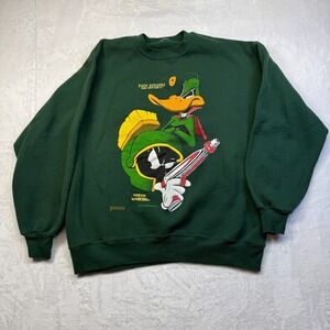 VTG 1993 Marvin The Martian Duck Dodgers Sz Lg Crewneck Green USA Pullover